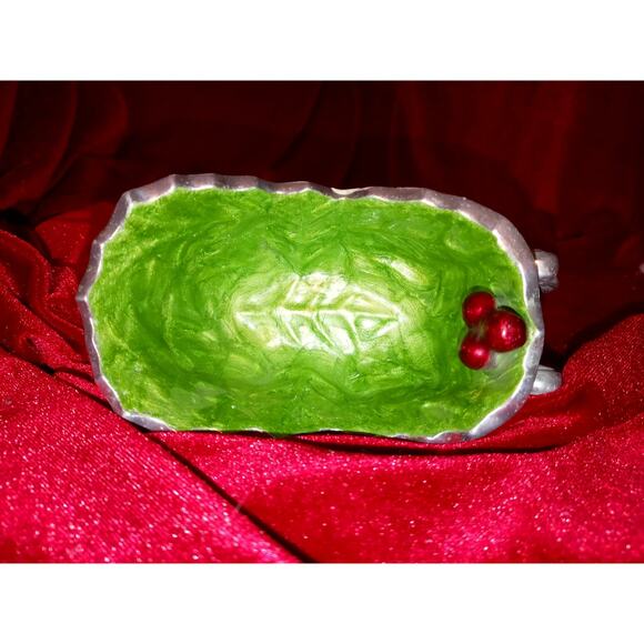 Julia Knight Holly Sprig 5.5" Petite Sleigh Bowl Mojito Enamel & mother of pearl - Picture 6 of 7